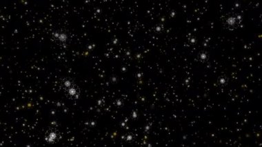 Güzel düşen beyaz kar taneleri siyah soyut arkaplan üzerinde parçacıkları canlandırır. 