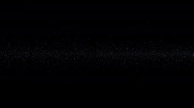 Animasyon beyaz yıldız parçacıkları siyah soyut arka planda havada yüzerler. Parlayan kor yanan kül parçacıkları.