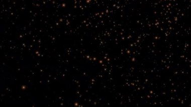 Altın tozlu yıldız parçacıkları siyah soyut arka planda uçan animasyon hareketleri. Siyah arkaplan hareketindeki altın yıldız parçacığı sinematik başlıklar