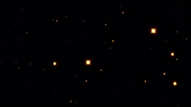 Soyut döngü parlayan altın yıldız parçacıkları kara arkaplana düşen hareket soyutu. Siyah arkaplan hareketindeki altın yıldız parçacığı başlıkları sinematik arkaplan döngüsü.