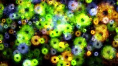 Soyut dikişsiz döngü renkli parçacıklar, etkinlik, VJ, konser, başlık, fragman, sunum gösterisi için siyah soyut arkaplan üzerinde bomba animasyonu efektini ateşler. 