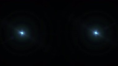 Soyut döngü merkezi mavi yıldızlı optik mercek parıldıyor. Işıklar siyah arkaplanda ışıldayan ışın animasyonunu çiziyor. 4K kusursuz dinamik kinetik parlak yıldız.