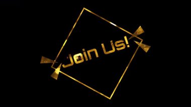 Bize Katıl adlı sinematik fragmanın animasyonu, siyah arkaplan üzerinde altın parıltılı metin arızası etkisi, transparan video animasyon metni alfa kanalı, Hızlı zaman prores 444 