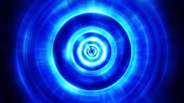 Işıldayan neon mavi daire radyal ışıltı gradyanı hipnotik spiral soyut arka planda hareket ediyor. 4K kusursuz döngü merkezi saykodelik spiral ve rotasyon. Dairesel hipnoz. 