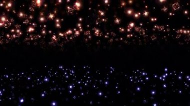 Parlak mavi turuncu kıvılcım bombası parçacıkları siyah soyut arkaplana düşen animasyonu ateşliyor. 4K 3D ateşli turuncu parlayan kor yanan kül parçacıklarının animasyonu.