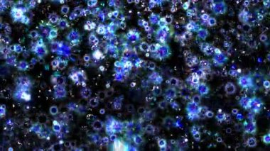 Parlak mavi kıvılcım bombası parçacıkları siyah soyut arkaplanda ateş animasyonu oluşturur. 4K 3D ateşli mavi parlayan kor yanan kül parçacıklarının animasyonu.