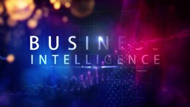 Business Intelligence 'ın soyut animasyonu beyaz ışıklı metin efekti animasyon dijital hitech efektli sinematik başlık giriş kapağı, başlık afişi