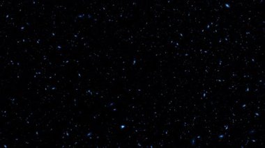 Döngü yanıp sönen mavi yıldız parçacıkları siyah soyut arka planda havada uçuşuyor. Alevli mavi parlayan kor yanan kül parçacıklarının animasyonu