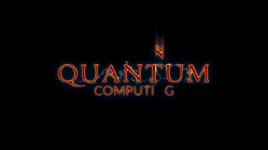 Kuantum Hesaplama kırmızı neon kıvılcımlı çakma metin animasyonu siyah soyut arkaplan üzerinde. Reklam konseptini tanıt QuickTime Alpha Channel 444 'ü kullanarak izole et