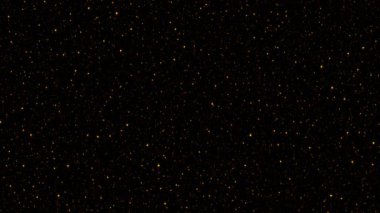 Soyut animasyon döngüsü yüzen altın yıldızların toz zerreleri siyah arkaplanda akıyor. 4K 3D kusursuz altın halkalı bokeh parçacıkları havada uçuşuyor..