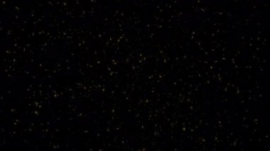 Altın tozlu yıldız parçacıkları siyah soyut arkaplan üzerinde hareket hareketlerini döngüye sokun. Siyah arkaplan hareketindeki altın yıldız parçacığı sinematik başlıklar