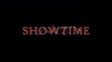 Animasyon Show Time Glow kırmızı kıvılcımlı Neon Lightning metin animasyonu siyah soyut arka plan üzerinde. İzole edilmiş alfa kanalı Uygula 444 Prores