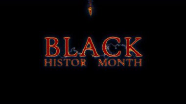 Animasyon Siyah Tarih Ayı kırmızı kıvılcım saçan neon ışıklı metin animasyonu siyah soyut arka plan üzerinde. İzole edilmiş alfa kanalı 444 prores uygula