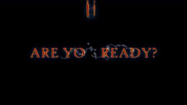 Hazır mısın? Parlak kırmızı neon ışık saçan, ışık saçan ışık efektleri bilim kurgu-fütürist hitech sinematik başlık soyut arkaplan. Reklam kavramını tanıt QuickTime Alpha Channel proress 444