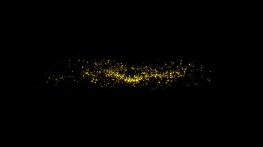 Soyut döngü merkezi parlayan altın yıldız parçacıkları siyah efekt element arka planı üzerinde hareket ediyorlar. Siyah arkaplan hareketindeki altın yıldız parçacığı başlıkları sinematik arkaplan döngüsü.