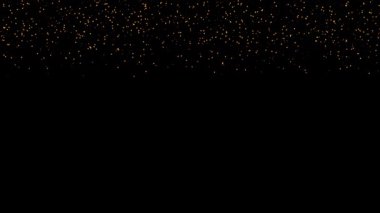 Titrek altın tozlu yıldız parçacıkları kara soyut arkaplan üzerine düşen animasyon hareketi. Siyah arkaplan hareketindeki altın yıldız parçacığı sinematik başlıklar