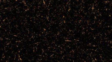 Soyut döngü animasyonu yanıp sönen altın yıldız parçacıkları siyah arkaplanda uçuyor. 4K 3D kusursuz altın halkalı bokeh parçacıkları havada uçuşuyor.