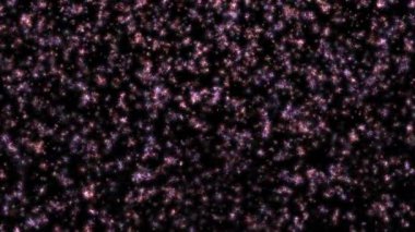 Soyut animasyon döngüsü yanıp sönen yıldız parçacıkları siyah arkaplanda akar. 4K 3D kusursuz altın halkalı bokeh parçacıkları havada uçuşuyor..