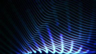 Soyut döngü örgü, parlayan neon mavi noktalar çizgi parçacıkları bilim teknolojisi arka planı için siyah zemin üzerinde dijital, ışıltılı dalga animasyon akışı.