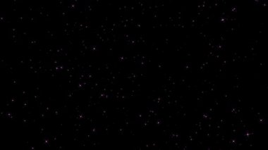 Siyah soyut arkaplanda pembe yıldız parçacıkları animasyonu. Alevli pembe parlak uçan kor kül parçacıklarının animasyonu.