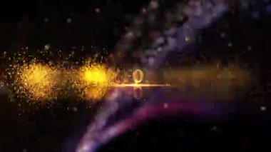 Arızalı metin efektini izlediğiniz için teşekkürler filminin soyut animasyonu altın parçacıkları bilim kurgu hitech efekti arka plan kapağı, başlık pankartı için kapak