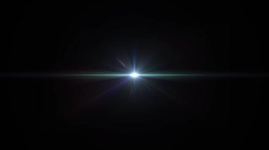 Soyut döngü merkezi parlak mavi yıldızlı optik lens siyah arkaplan üzerinde parlak ışık animasyonu 