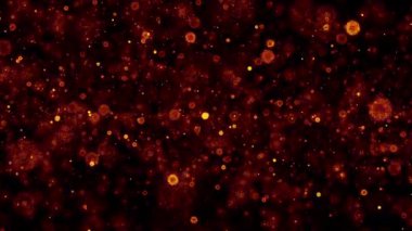 Parlak turuncu kıvılcım bombası parçacıkları siyah soyut arkaplanda ateş animasyonu oluşturur. 4K 3D ateşli turuncu parlayan kor yanan kül parçacıklarının animasyonu.
