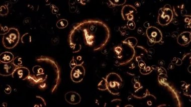 Loop glow spark fire number particles animation on black abstract background. 4K 3D animation of fiery number glowing flying ember burning ash particles.