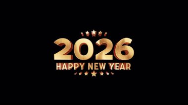 2026 Mutlu Yıllar. Parıldayan altın yazılar. Parıldayan ışık efektleri. İzole edilmiş alfa kanalı Prores 444 'ü uygula