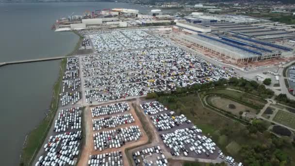 Automobile Port Aerial Automobile Port Factory — Stock Video