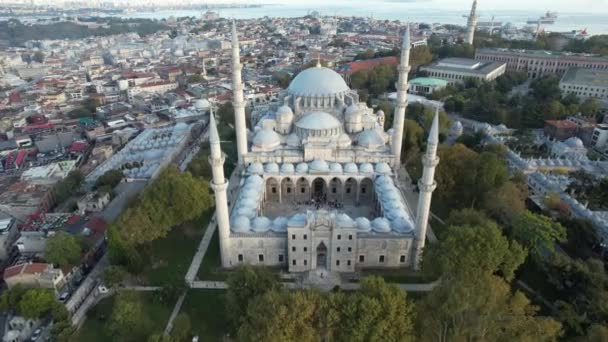Suleymaniye清真寺 空中Suleymaniye清真寺前视图在伊斯坦布尔 — 图库视频影像