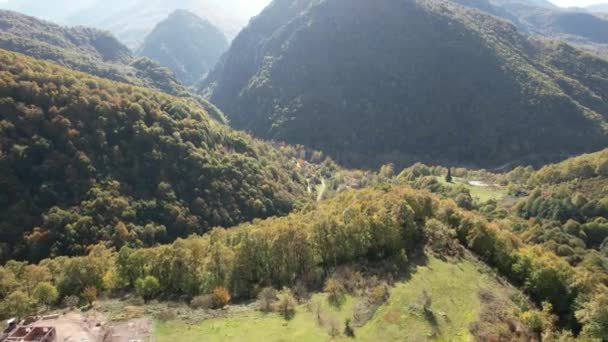 Βουνά Υπέργεια Ομιχλώδη Βουνά Και Πράσινο Δάσος — Αρχείο Βίντεο