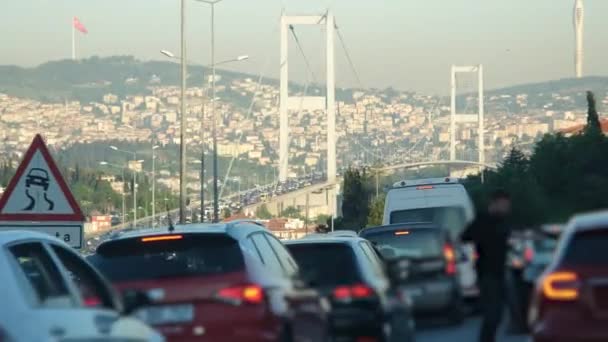 Trânsito Engarrafamento Ponte Bosphorus Istanbul — Vídeo de Stock
