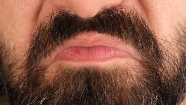 Pucker Χείλη Close Γενειοφόρος Άνθρωπος Γουργουρίζει Χείλη Του — Αρχείο Βίντεο