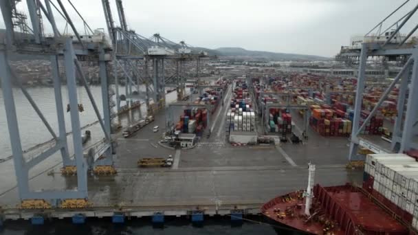 Container Luftcontainerhafen Und Container Der Nähe Von Ladungskränen — Stockvideo