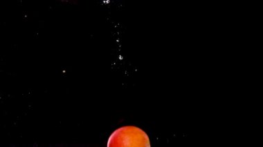 plum, plum splash water on black background