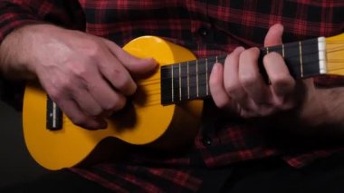 ukulele, man playing ukulele instrument close up