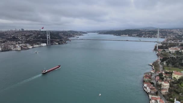 Bosphorus Aerial Istanbul Bosphorus Suspension Bridge — Vídeos de Stock
