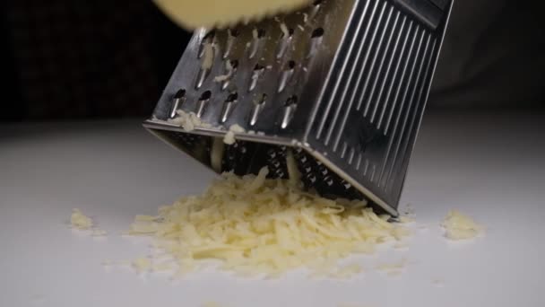 Cheese Grating Cheddar Cheese Kitchen — Vídeo de Stock