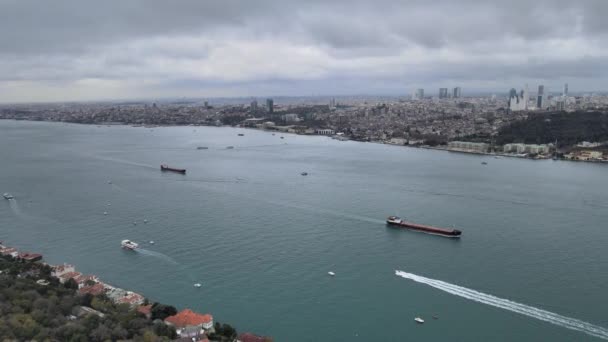 Bosphorus Aerial Istanbul Bosphorus Ship Traffic — Vídeos de Stock