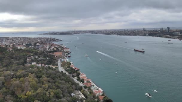 博斯普鲁斯海峡 航空博斯普鲁斯海峡景观和船舶流量 — 图库视频影像