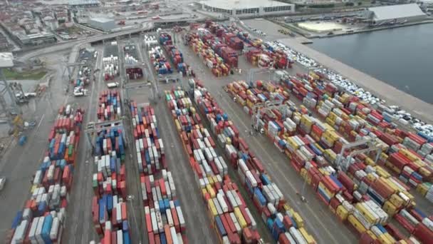 Container Port Aerial Line Container Port Import Export — Video Stock