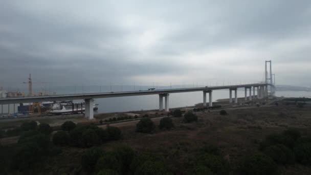 Подвесной Мост Воздушные Вагоны Подвесном Мосту Виадуке Моста — стоковое видео