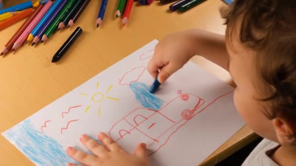Kid Scribbling Kid Scribbling Picture Education — Stock Video