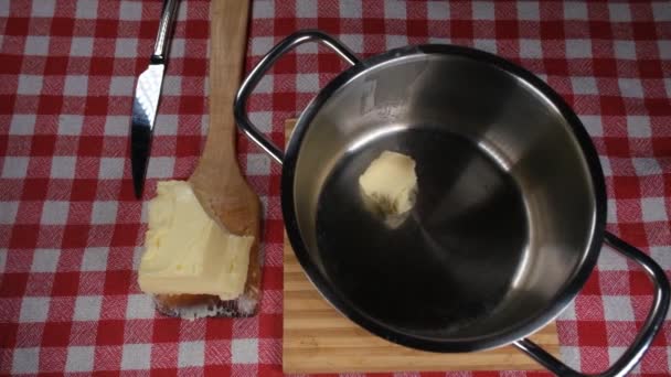 Butter Melting Pot Homemade Food Slow Motion — Stock Video