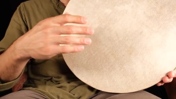 Tamburin Tamburin Musikinstrument Nahaufnahme — Stockvideo