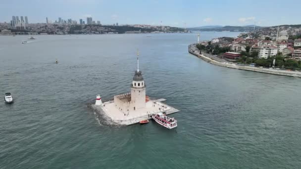Maidens Tower Aerial Shot Istanbul Asian Side — Stock Video