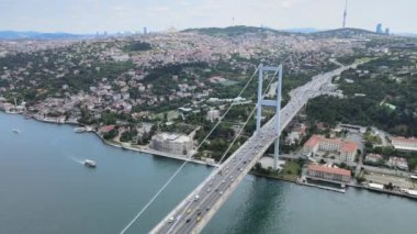 havadan İstanbul Boğazı Köprüsü Trafik ve Kargo Gemileri Hava Görüntüsü