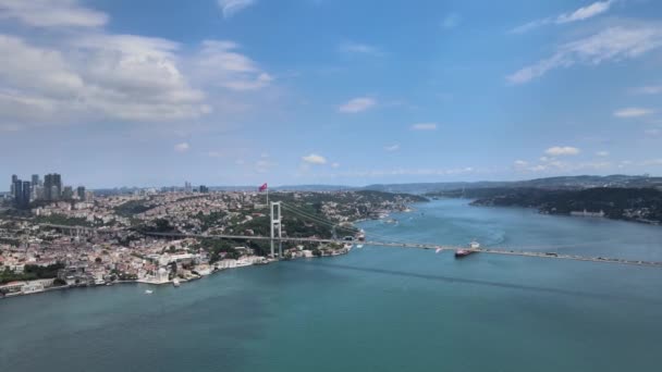 Босфорський Міст Повітряний Міст Босфорський Міст Вантажний Корабель Стамбулі — стокове відео