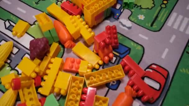 Playing Toys Child Playing Toys Traffic Carpet — Stockvideo